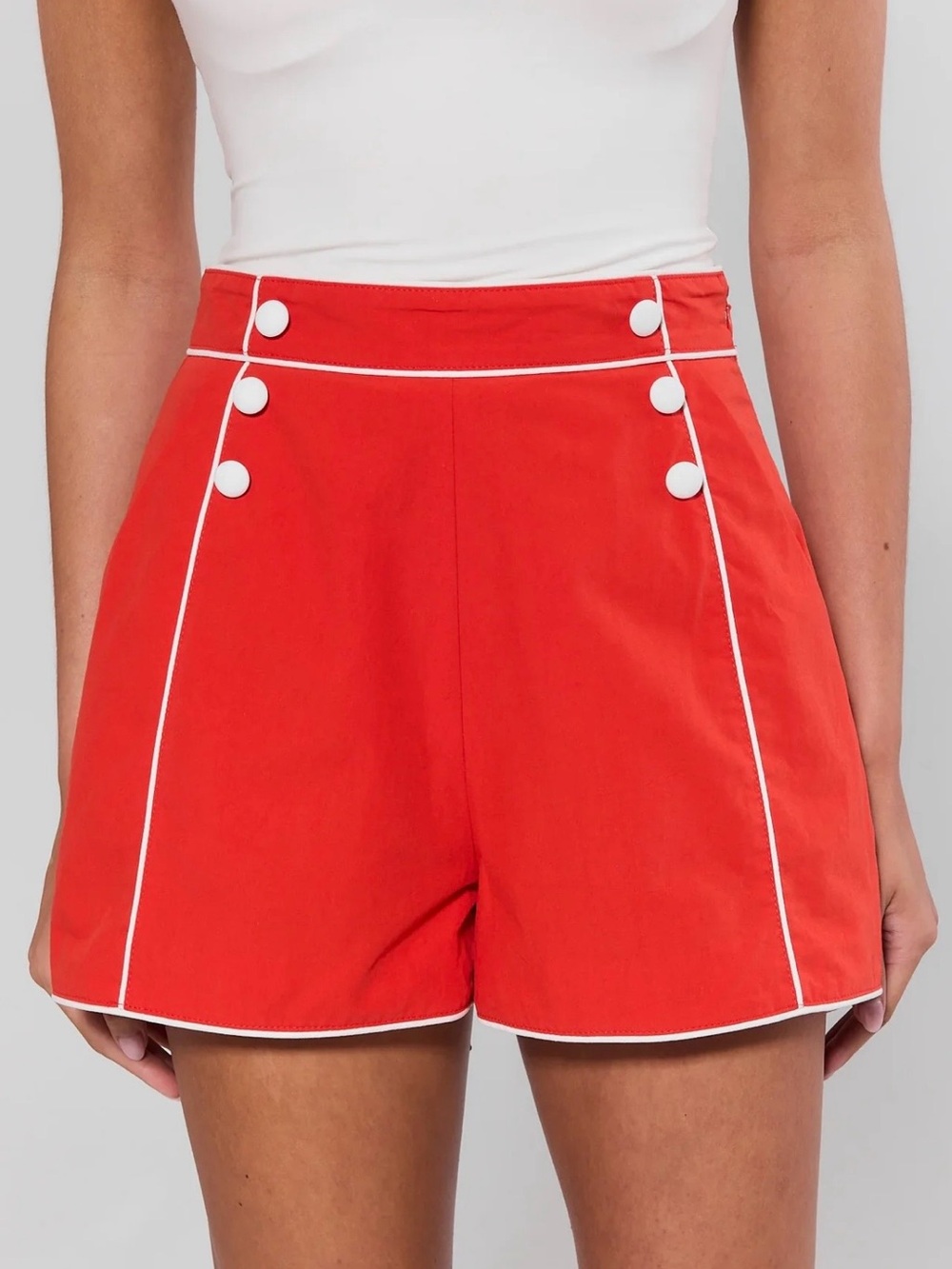 High-Waist Red Sailor Shorts with White Piping